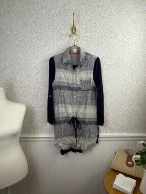 Postmark by Anthropologie Navy Rowena Striped Drop-Waist Dress - Size - Small